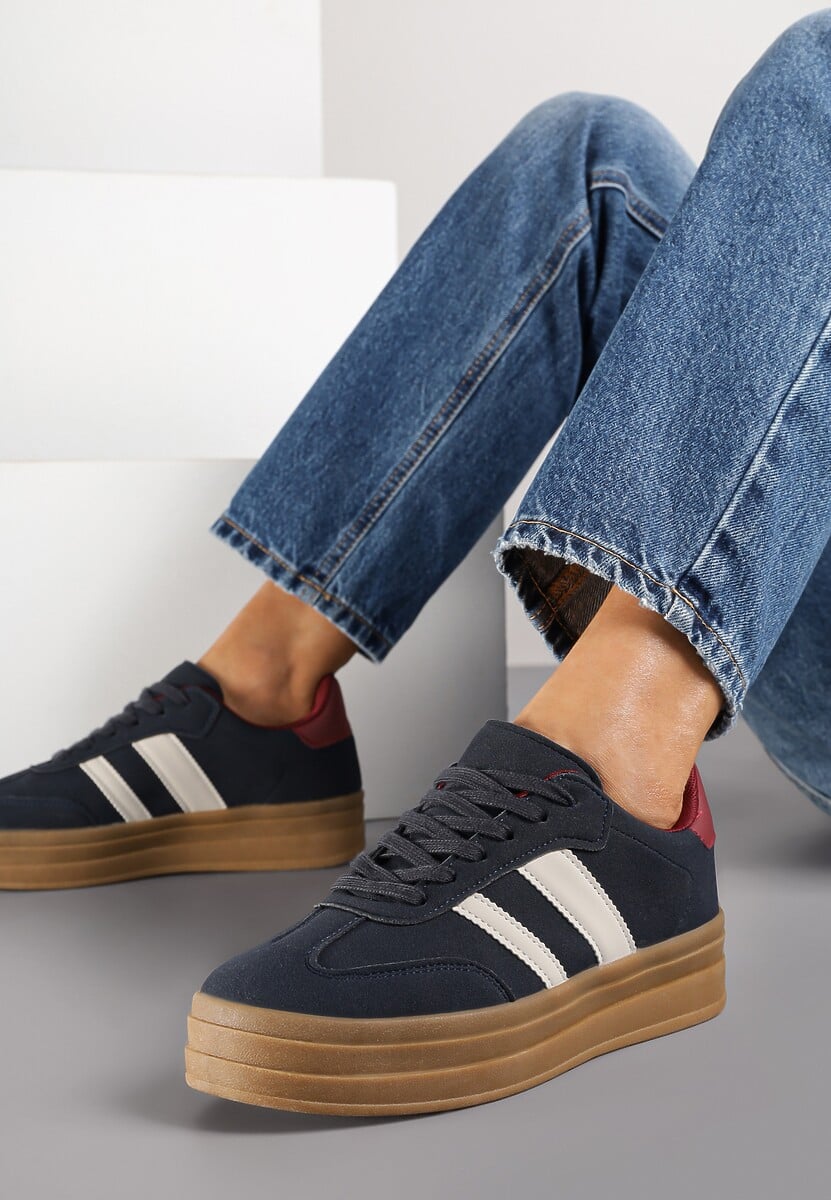 Czarne Sneakersy w Stylu Klasycznych Tenisówek na Platformie Nallania