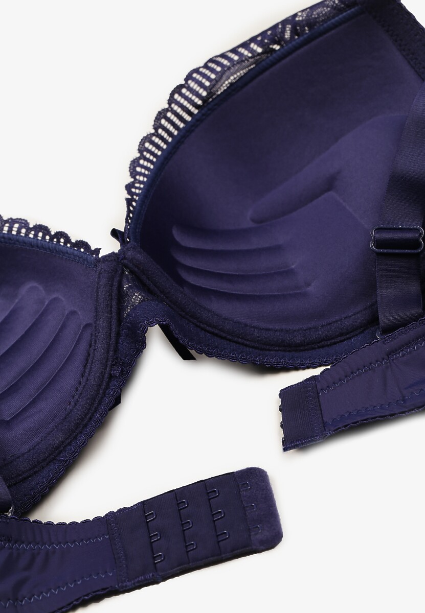 Granatowy Koronkowy Biustonosz na Regulowanych Ramiączkach Ozdobiony Zawieszką Seinna