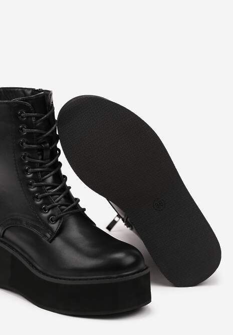 Czarne Casualowe Botki Traperki na Koturnie Evondria
