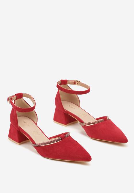 Czerwone Czółenka Vices na Słupku z Wkładką ze Skóry Naturalnej i Cyrkoniami Learetha