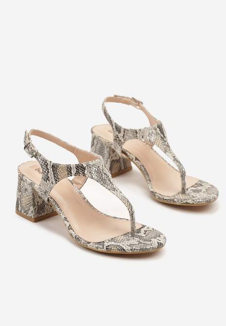 Beżowe Wężowe Sandały na Słupku w Stylu Japonek Cleoselle