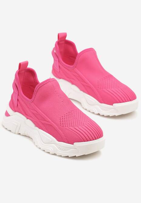 Fuksjowe Siateczkowe Buty Sportowe Sneakersy Wsuwane Zdobione Tłoczeniami Nusadela