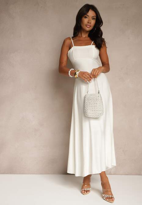 Biała Sukienka z Wiskozą o Rozkloszowanym Kroju Merelessa