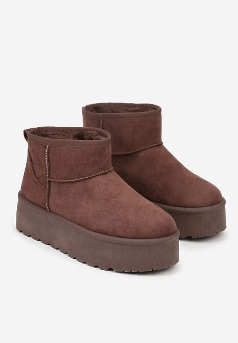 Brązowe Śniegowce z Imitacji Zamszu na Platformie z Niską Cholewką Reanirae
