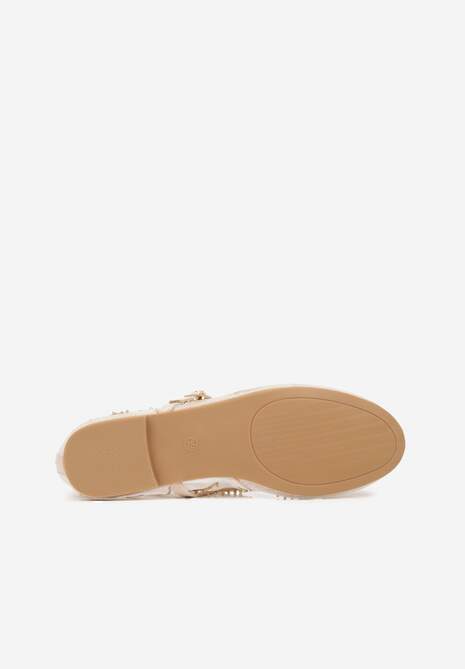 Beżowe Balerinki Siateczkowe z Haftami i Sprzączką Diviaria