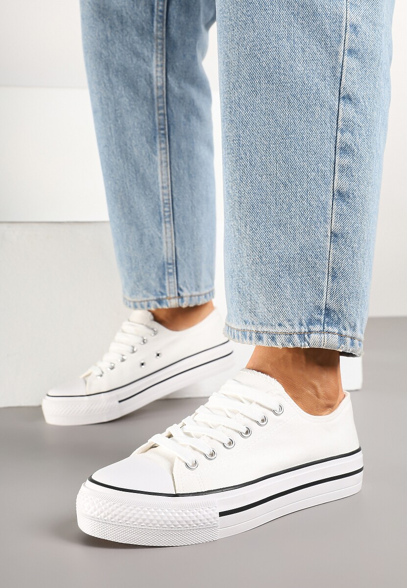 Czarno-Białe Trampki Basic z Cholewką przed Kostkę na Niskiej Platformie Senadra