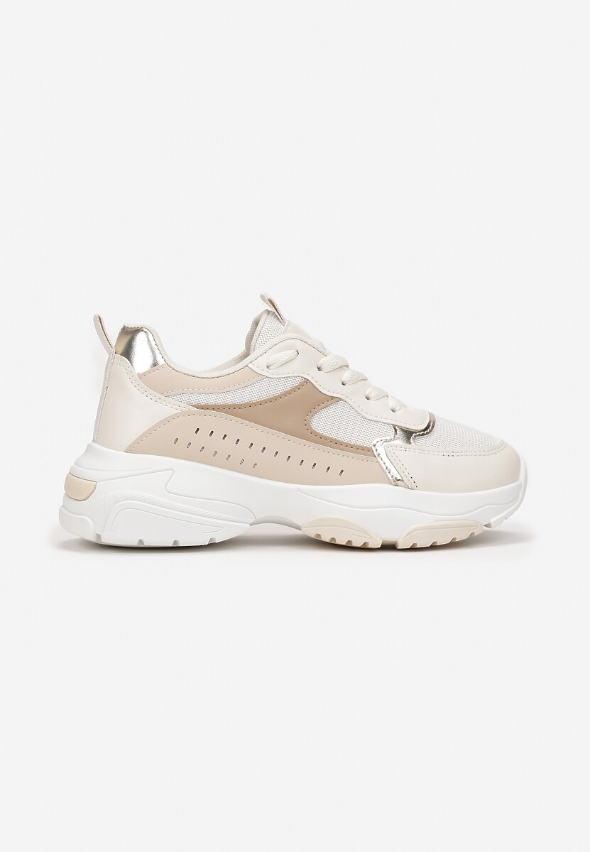 Beżowe Sneakersy na Grubej Podeszwie z Cholewką przed Kostkę i Perforacją Obethy