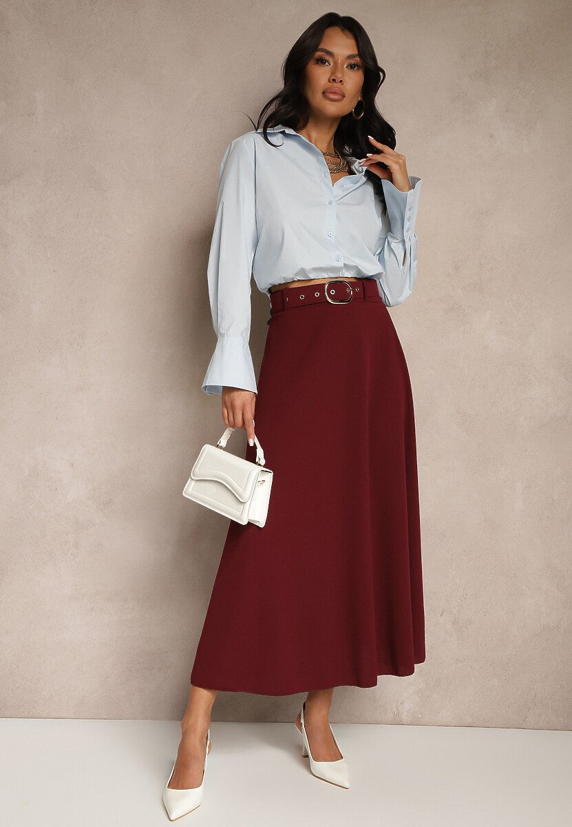 Bordowa Spódnica o Rozkloszowanym Kroju Melobia