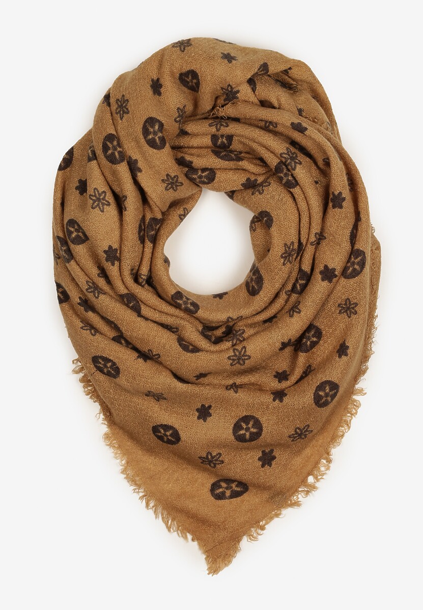 Ciemnoszary Szalik Ozdobiony Geometrycznym Motywem z Frędzlami Nomirya