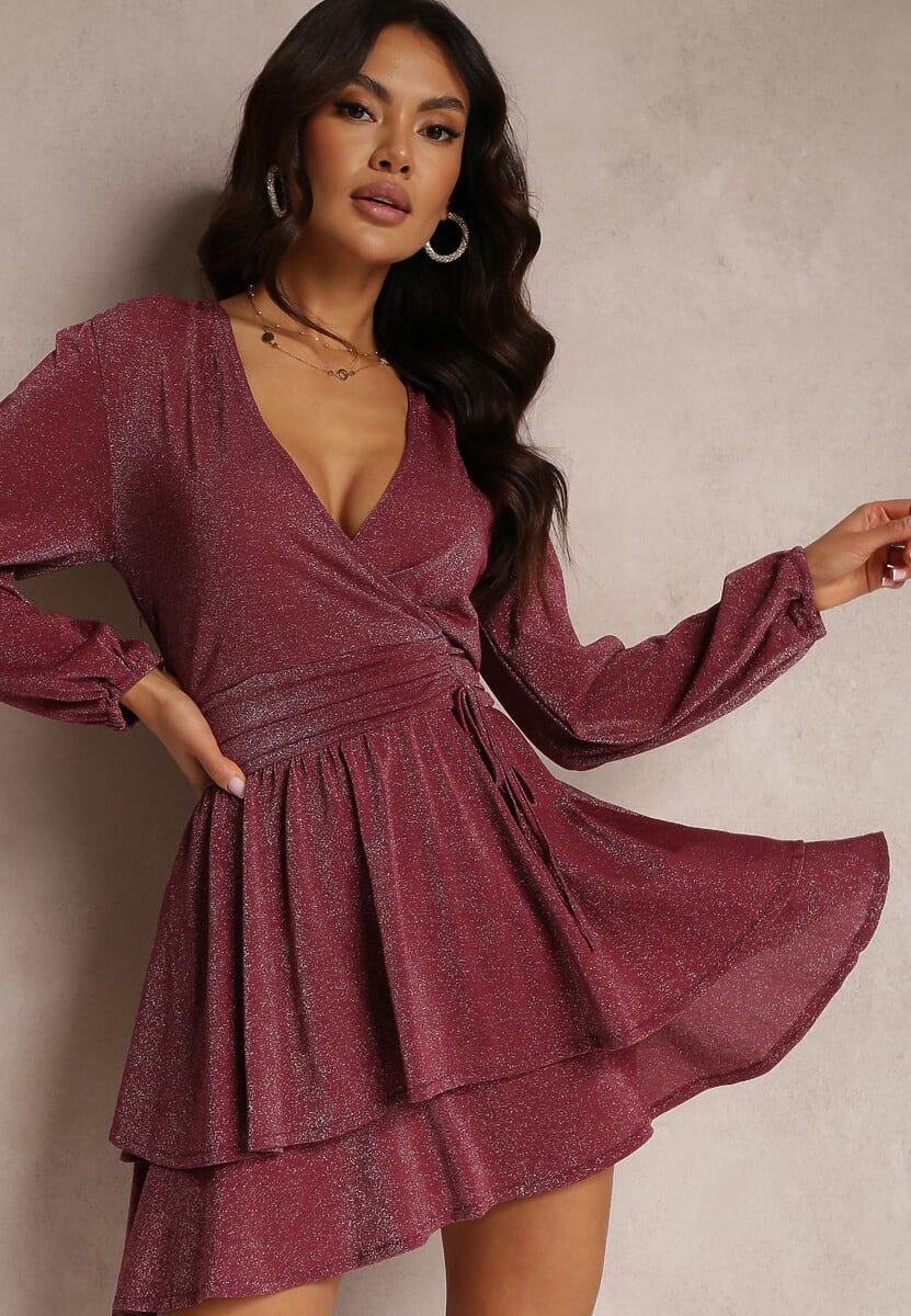 Czarna Sukienka Rozkloszowana z Metaliczną Nitką Necile