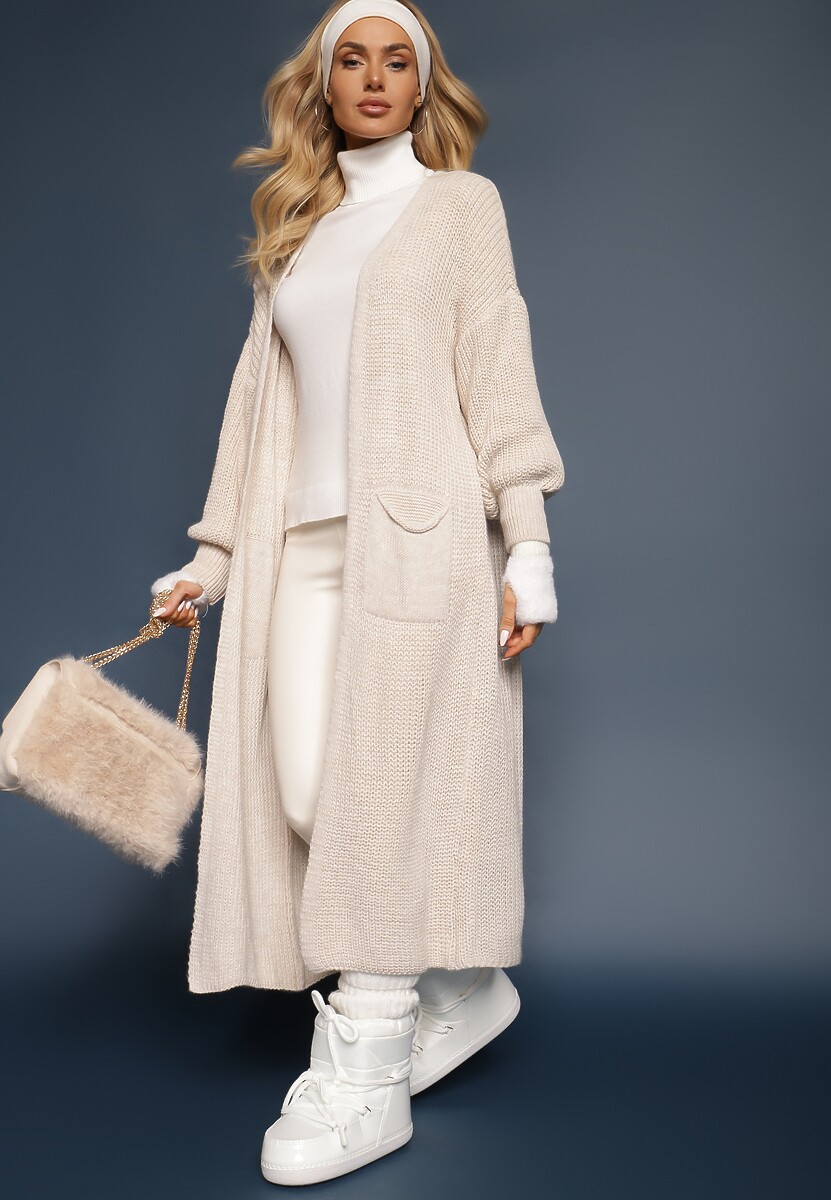 Beżowy Długi Kardigan Oversize Angellona