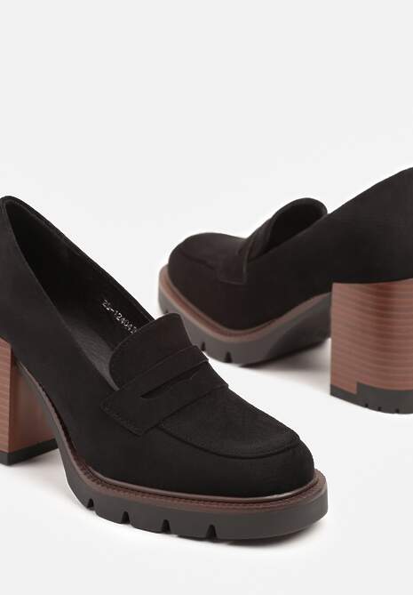 Czarne Półbuty na Słupku z Platformą z Imitacji Zamszu ze Skórzaną Wkładką Ileriaa