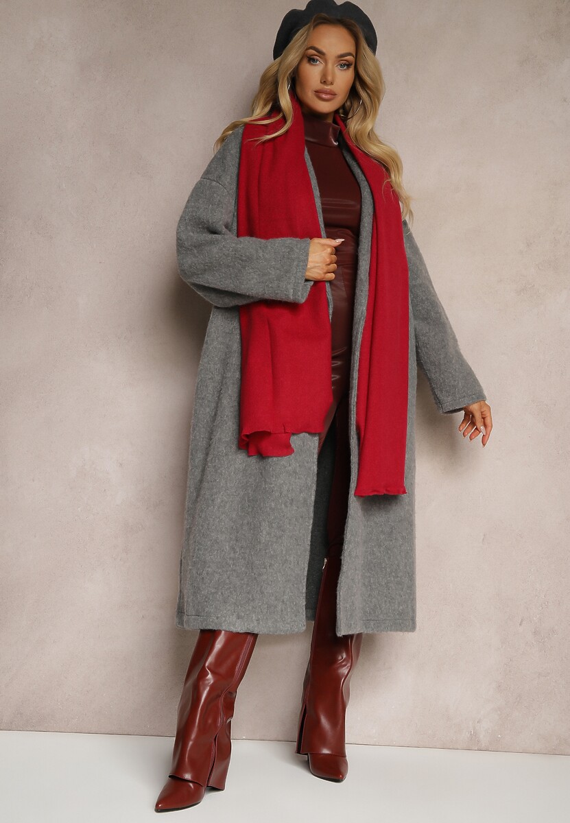 Bordowy Casualowy Szalik z Wełną i Wiskozą Batisha