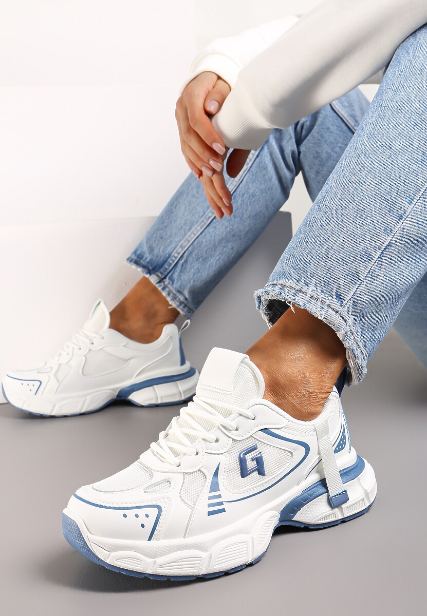 Niebieskie Sneakersy na Grubej Podeszwie z Naszywkami Lutnesia