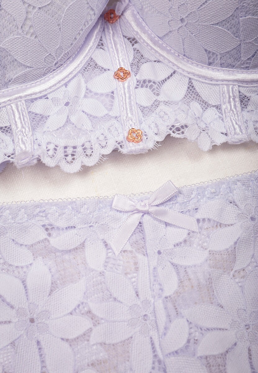 Biały Koronkowy Komplet Bielizny 2-Częściowy Majtki Figi i Biustonosz Push-Up Savilo