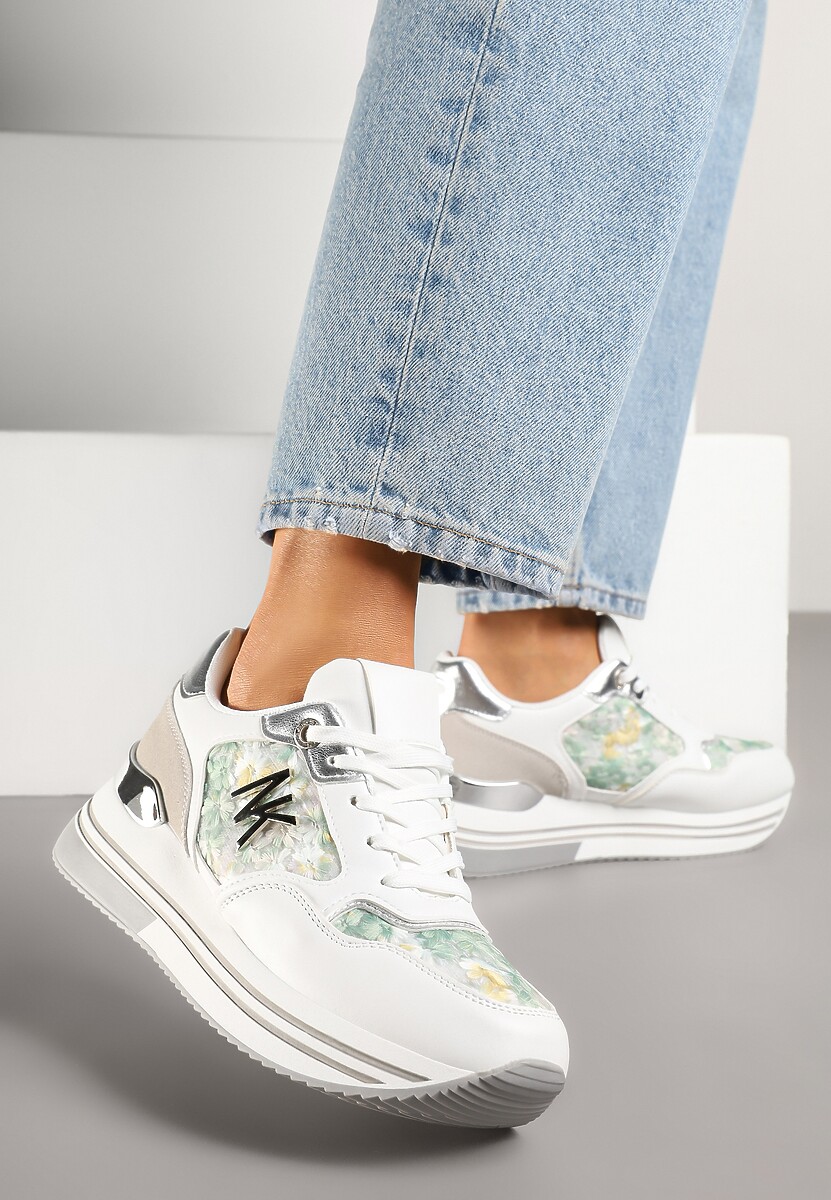 Biało-Zielone Sneakersy Ozdobione Metalicznymi Literami Divlirra