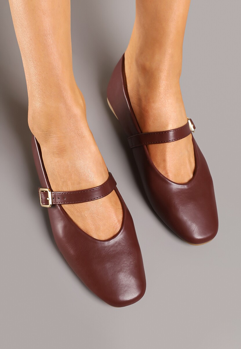 Ciemnobrązowe Balerinki w Stylu Mary Jane z Klamerką Leniffia