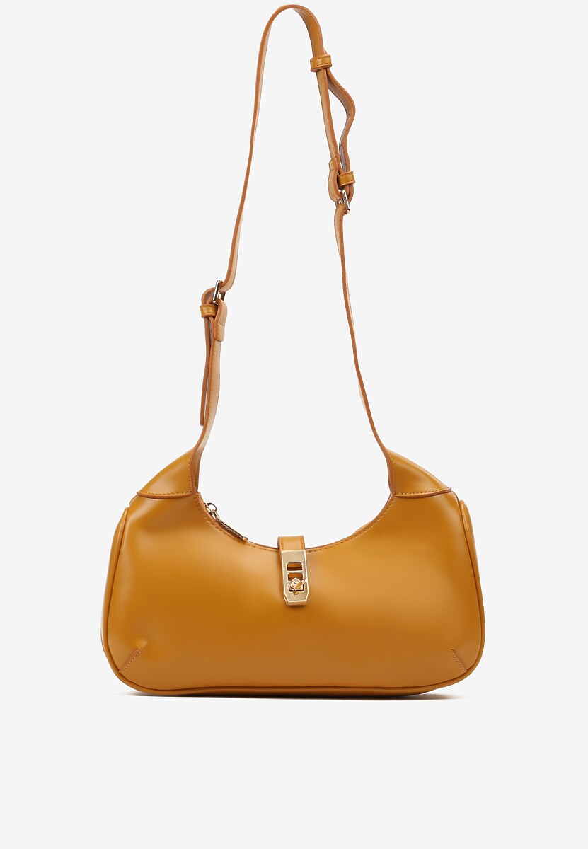 Brązowa Mała Torebka Bagietka z Paskiem i Rączką oraz Metalicznymi Wykończeniami Eflavia