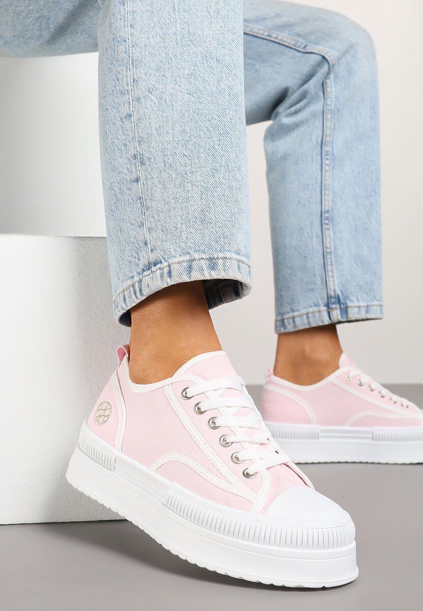 Różowe Trampki na Platformie z Metaliczną Ozdobą Afleeria