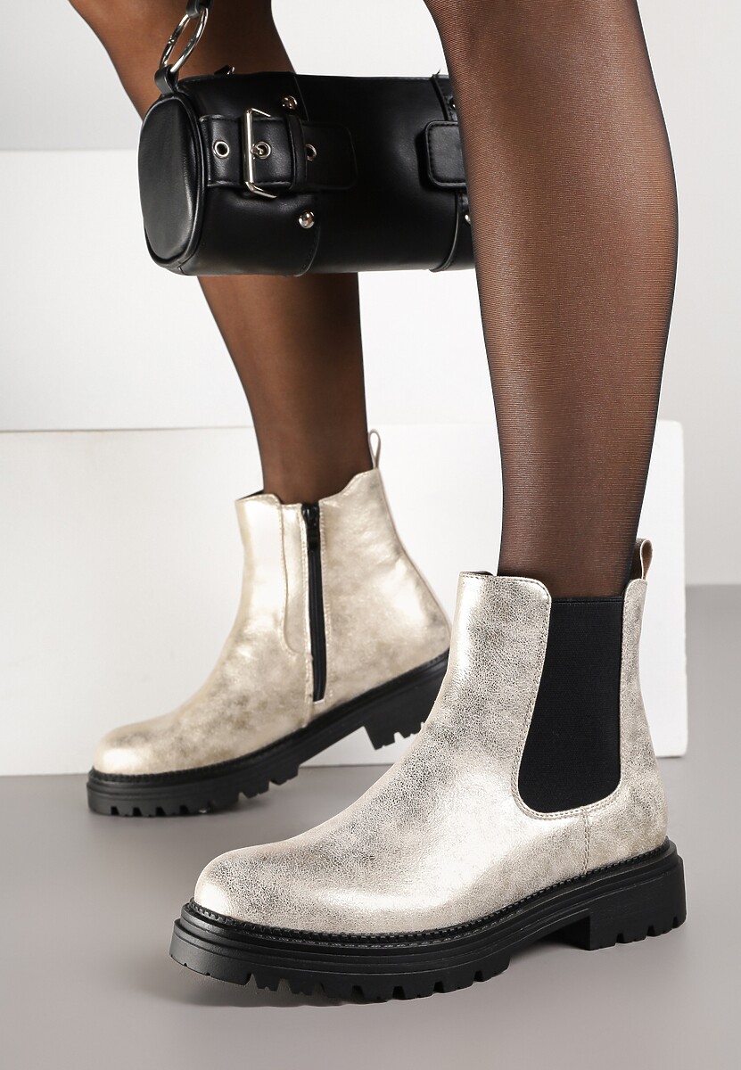 Złote Botki Sztyblety w Stylu Basic Mirelitte