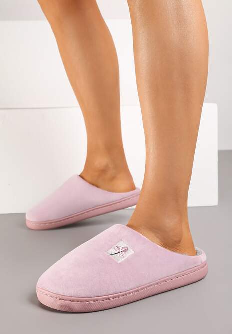 Różowe Kapcie Vices z Weluru na Płaskiej Podeszwie Cellia