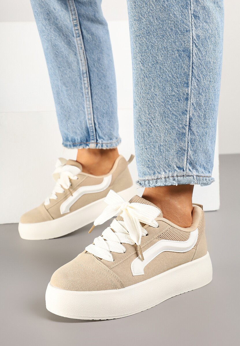 Ciemnobeżowe Sneakersy Kultowe Tenisówki na Grubej Podeszwie Nurisora