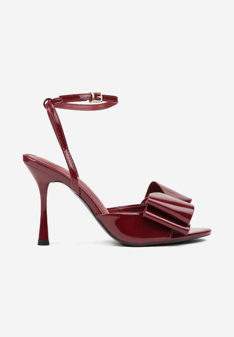 Bordowe Lakierowane Sandały z Kokardkami Orimoni