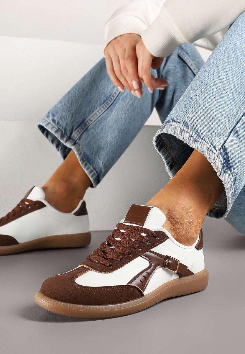 Czarno-Białe Sneakersy Klasyczne Tenisówki Zdobione Klamerką Senaniela