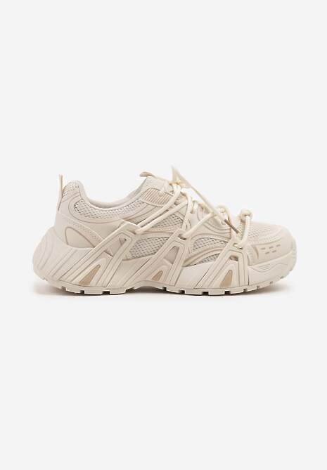 Beżowe Sneakersy na Platformie z Designerskim Sznurowaniem Julieve