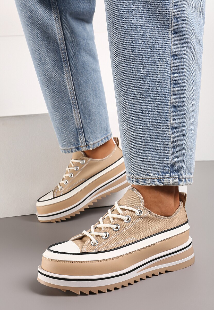 Ciemnobeżowe Trampki na Masywnej Platformie z Cholewką przed Kostkę Ableeva