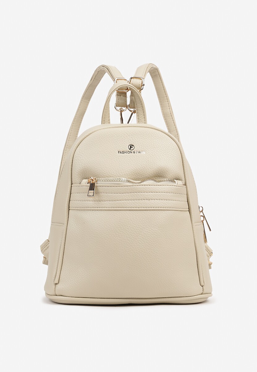 Beżowo-Kremowy Casualowy Plecak z Metaliczną Aplikacją i Regulowanymi Szelkami Haliriss