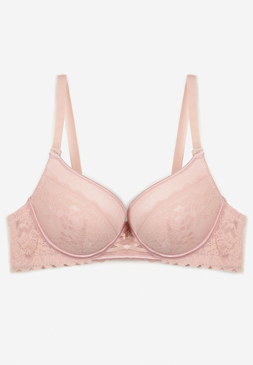 Różowy Biustonosz Push-Up z Subtelną Koronką Alenmdra