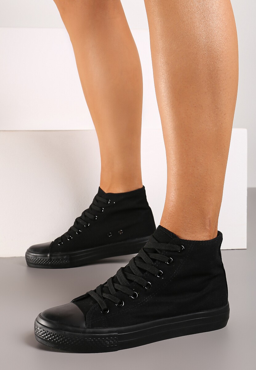 Czarne Trampki z Wysoką Cholewką i Sznurowaniami Harila