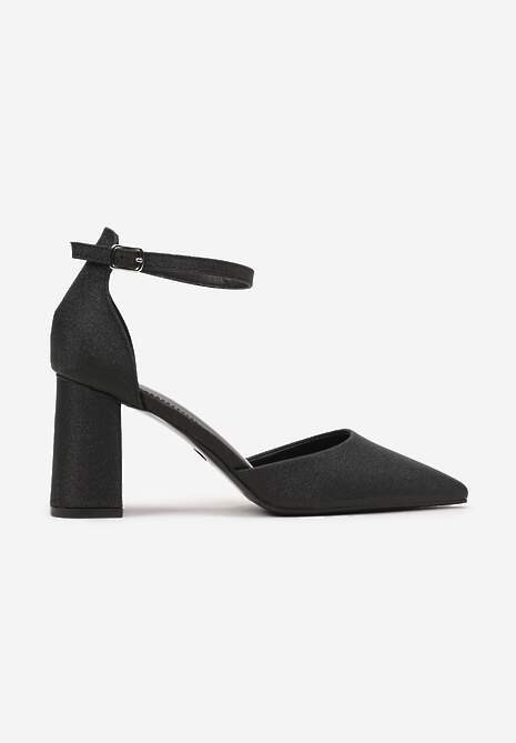 Czarne Brokatowe Czółenka na Słupku Loresi