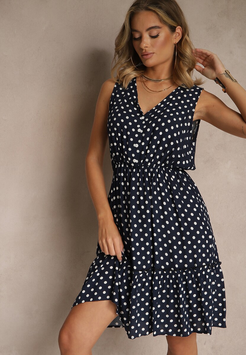 Jasnozielona Rozkloszowana Sukienka z Bawełną i Wiskozą ze Wzorem Kropek Lilamora