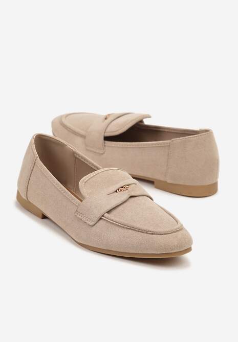 Ciemnobeżowe Mokasyny Ozdobione Metaliczną Aplikacją Gohildde