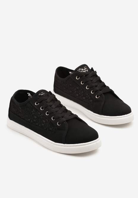 Czarne Trampki Tenisówki Ozdobione Ażurową Cholewką Xalimi