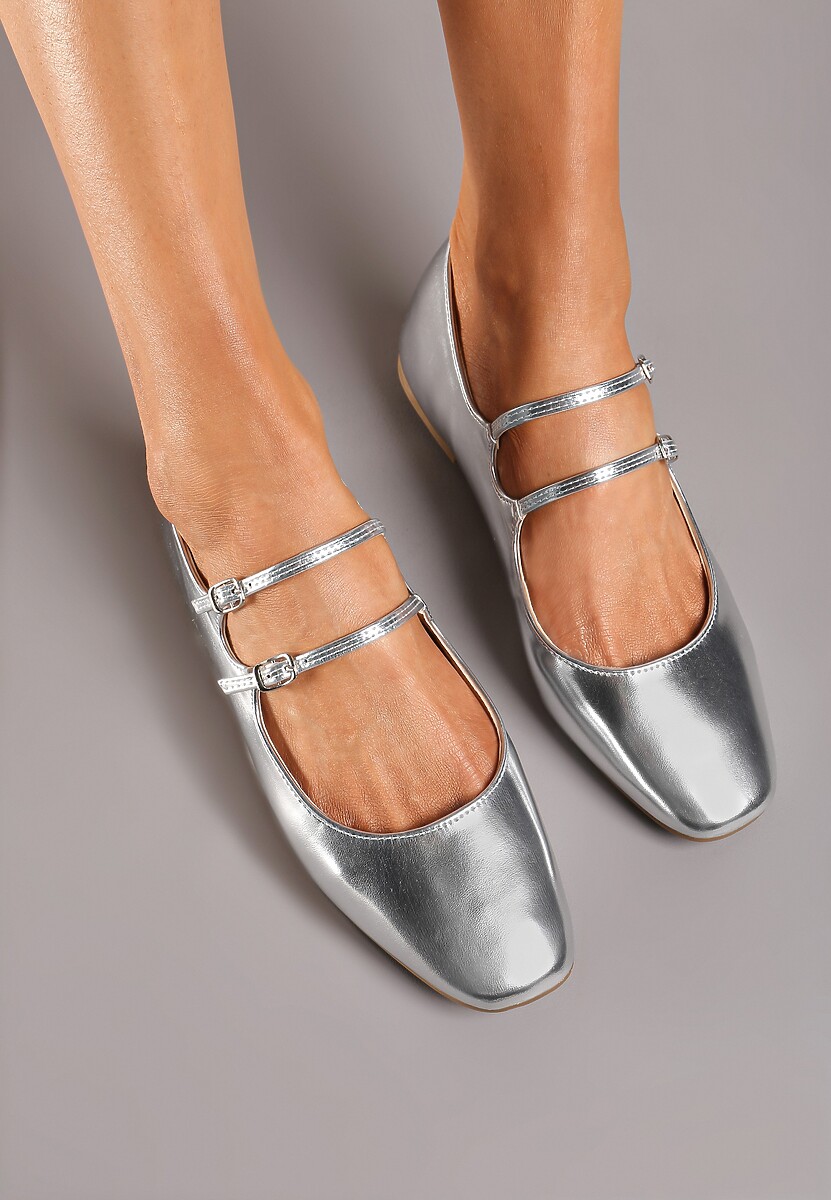 Srebrne Balerinki z Cienkimi Paskami na Sprzączki Lumeria