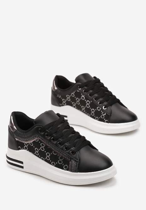 Czarne Sneakersy z Brokatem i Metaliczną Wstawką Selien