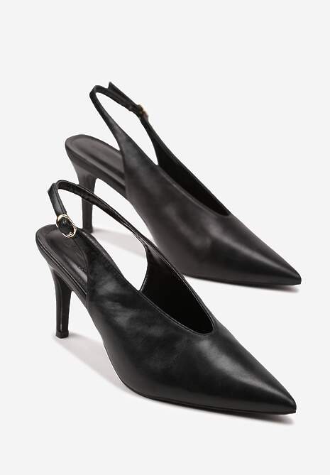 Czarne Sandały Slingback na Obcasie Typu Szpilka Latira