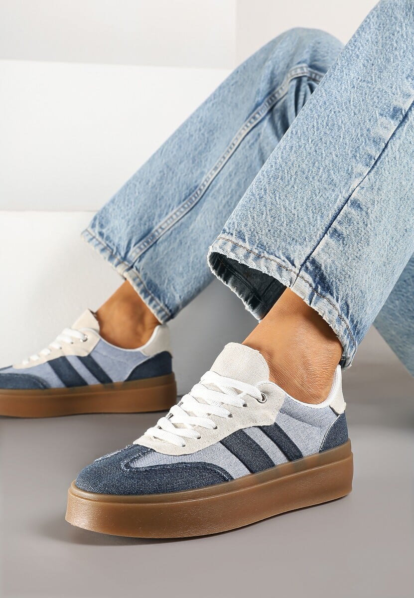 Czarno-Beżowe Sneakersy Tenisówki na Kauczukowej Podeszwie Ardisora