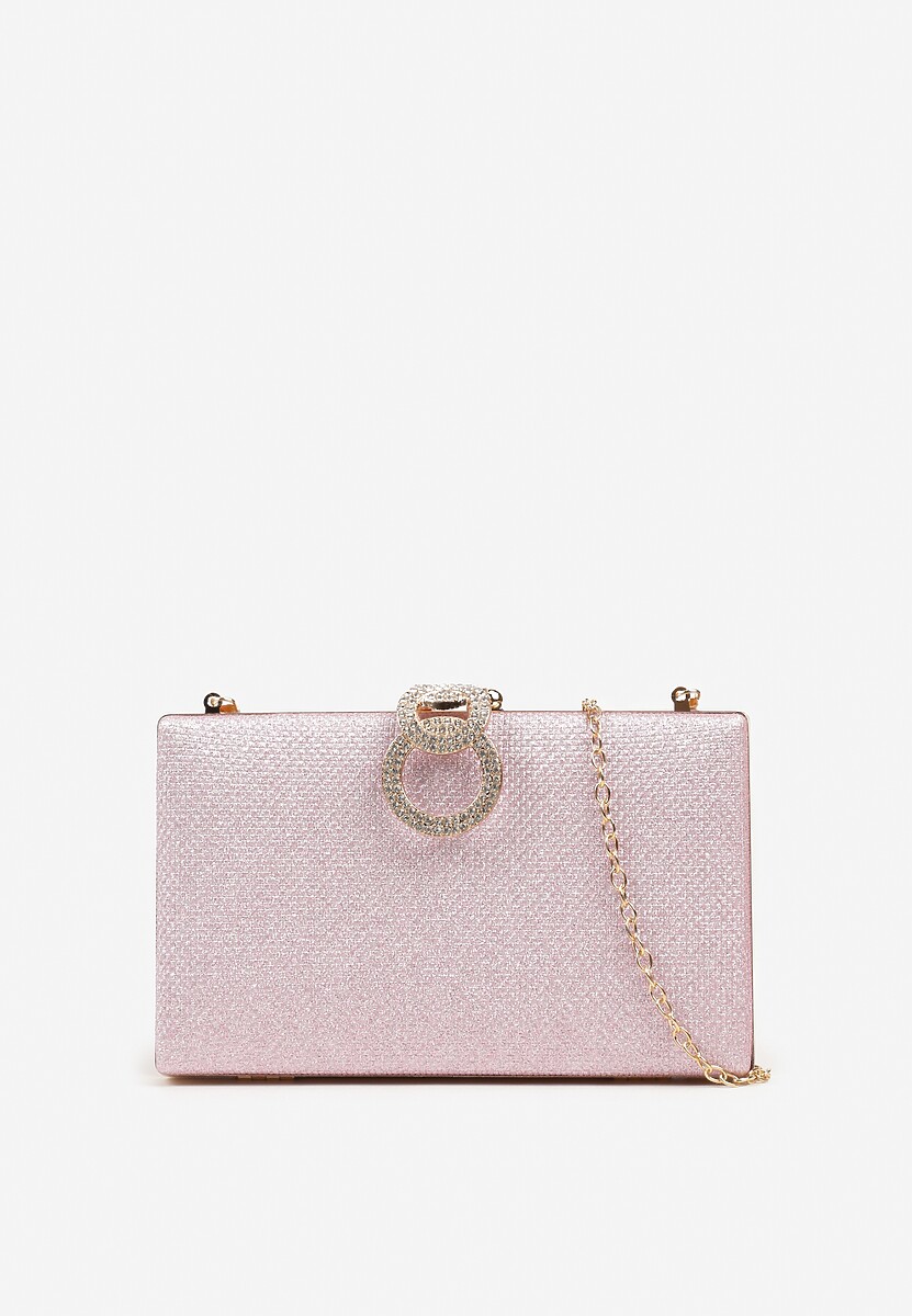 Różowa Brokatowa Torebka Kopertówka z Cyrkoniami i Biżuteryjną Ozdobą Avlelia