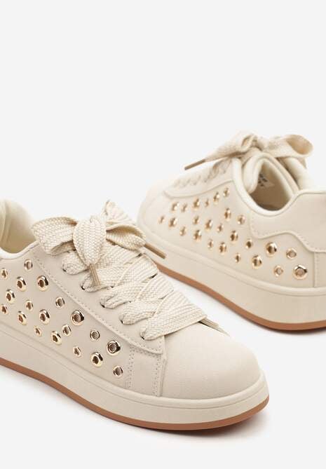 Beżowe Sneakersy z Ozdobnymi Nitami Feloriela