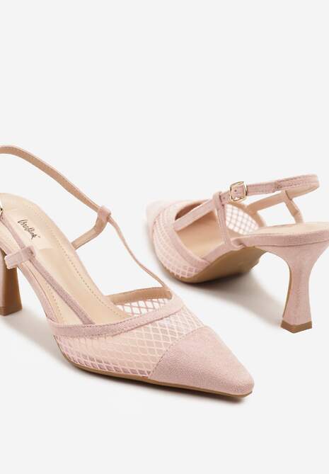 Różowe Sandały na Klepsydrze z Cholewką z Siateczki Nilavea
