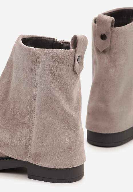 Beżowe Botki z Imitacji Zamszu z Cholewką w Stylu Nogawki Rilavine