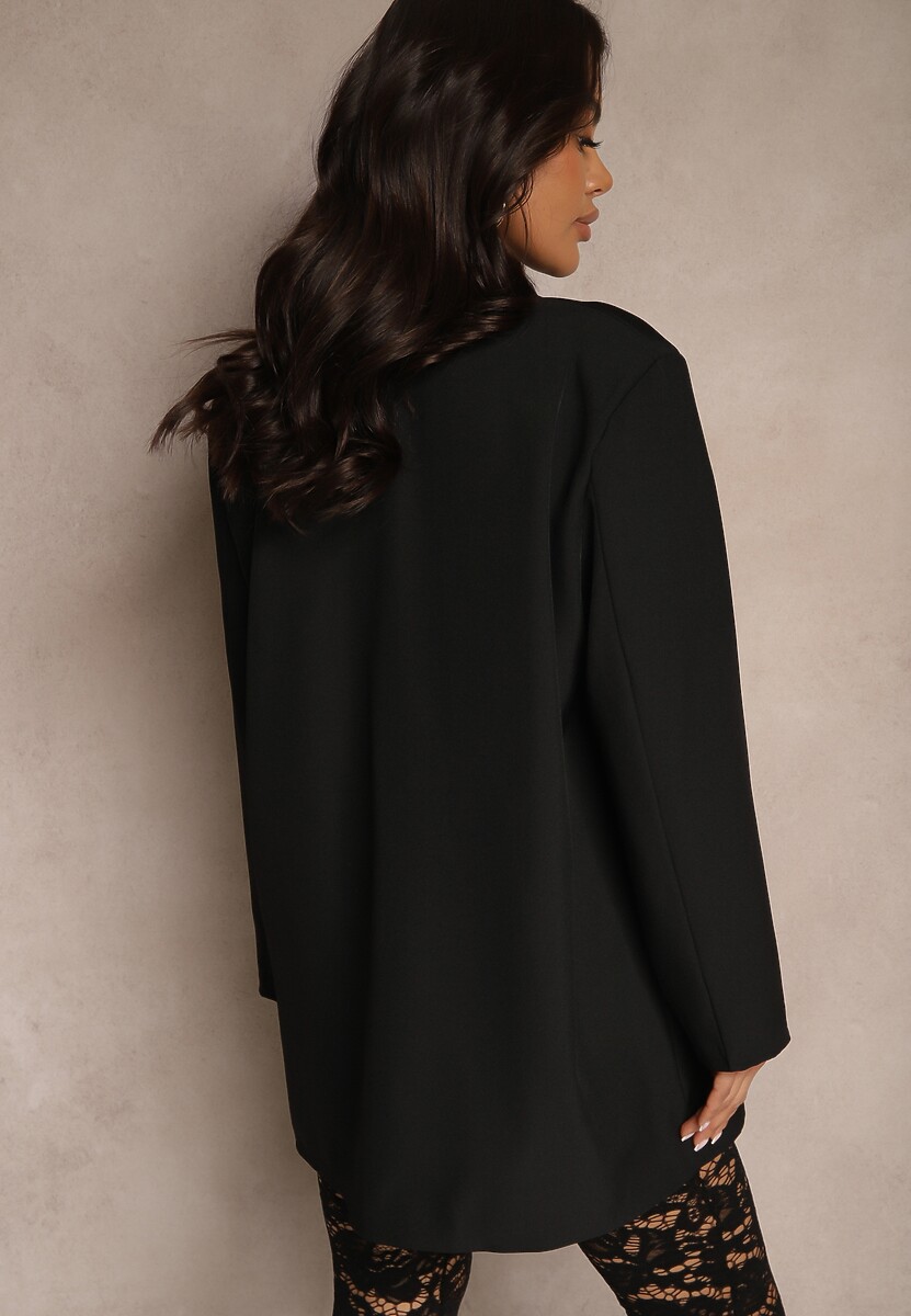 Czarna Marynarka Dwurzędowa o Przedłużonym Fasonie Pilinne