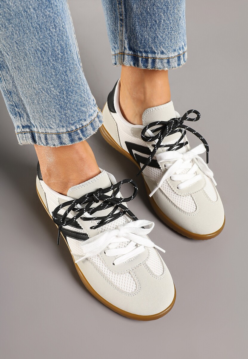 Białe Sneakersy w Stylu Tenisówek Ozdobione Geometrycznym Wzorem Teloriella