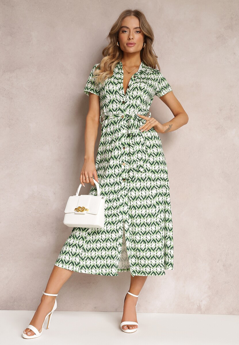 Zielona Sukienka Mamci Koszulowa Wiązana w Pasie Maevana