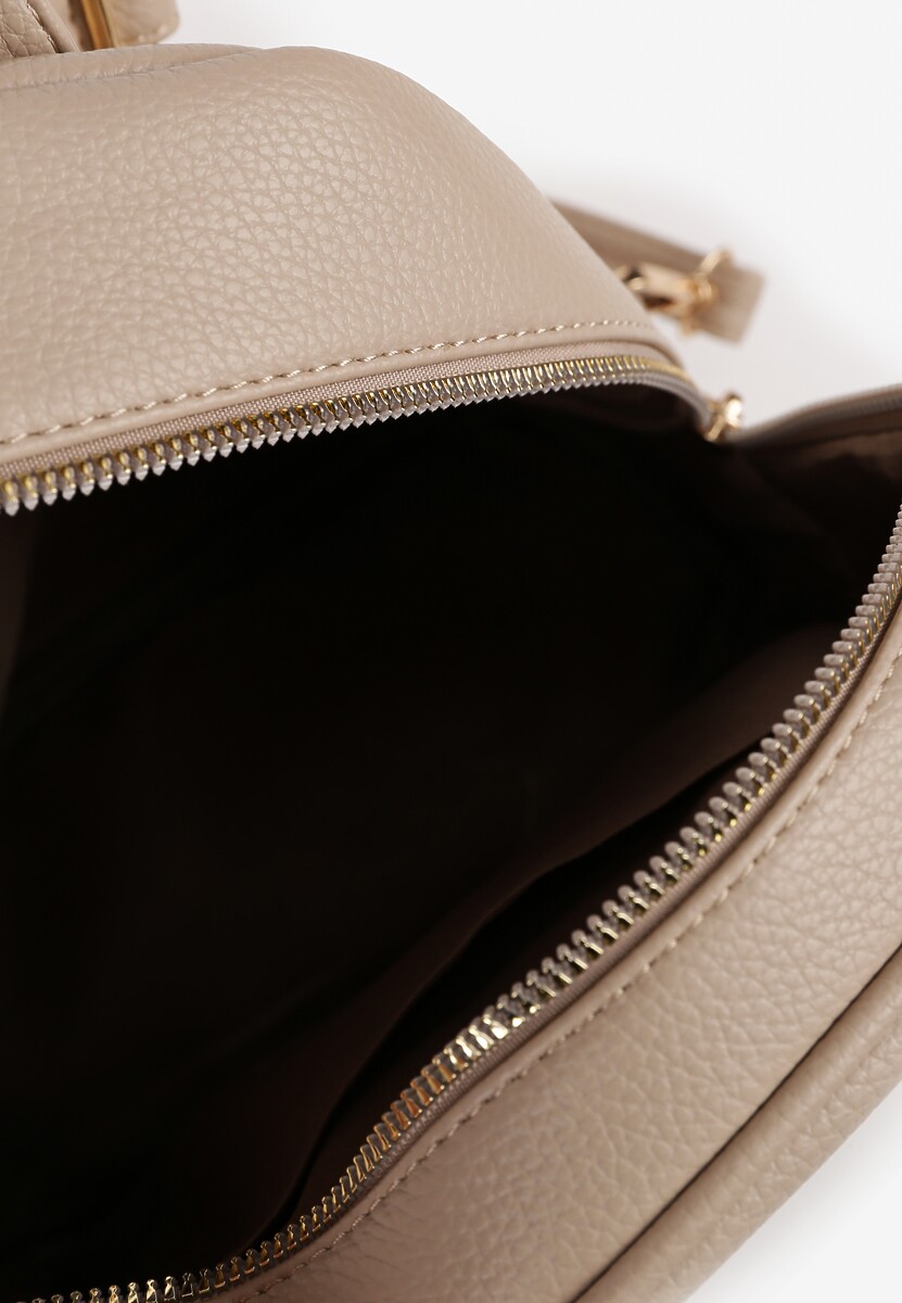 Ciemnobeżowy Casualowy Plecak z Metaliczną Aplikacją i Regulowanymi Szelkami Haliriss