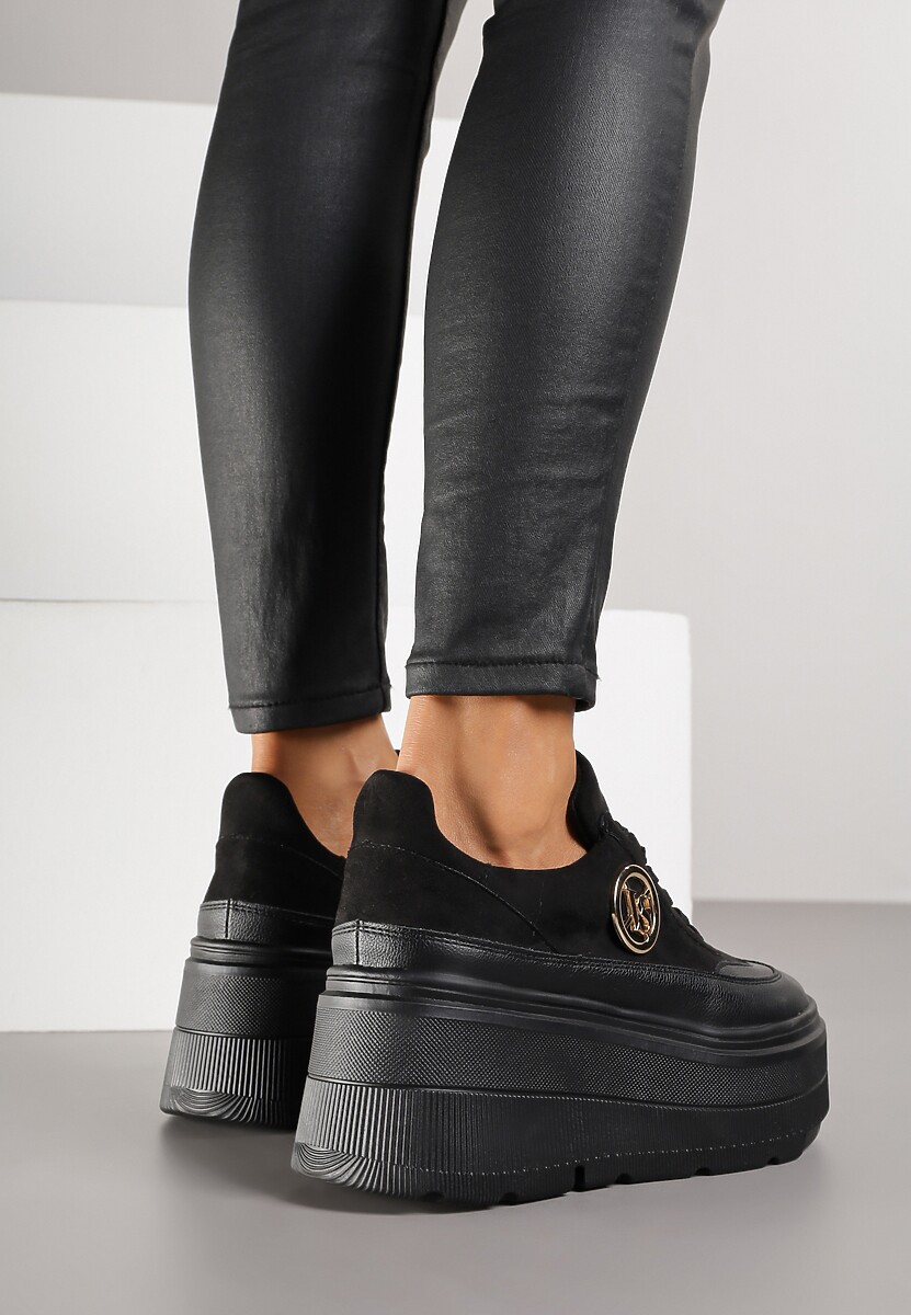 Czarne Chunky Sneakersy Vices na Platformie z Okrągłym Detalem Sedvira